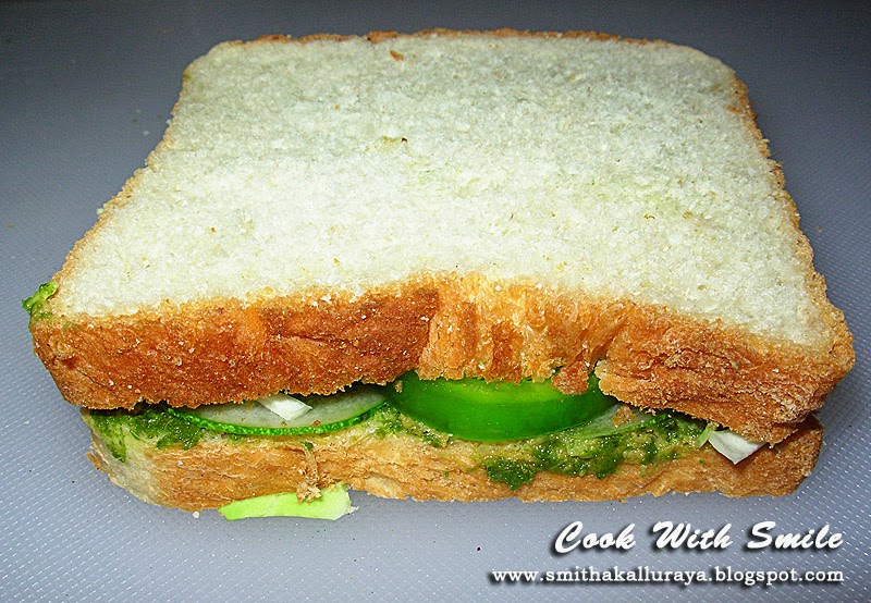 VEGETABLE CLUB SANDWICH / VEG GREEN CHUTNEY SANDWICH / CHUTNEY SANDWICH