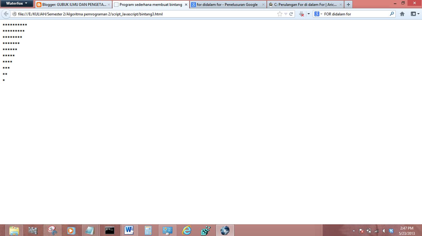 Panduan Bahasa Pemrograman Script Pengulangan For Di Dalam For Beserta Penjelasannya Menggunakan Javascript