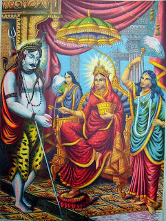 Annapoorna-Parvati serving her hermit-husband, Shiva, food at Kashi, Benares. Annapoorna-Parvati serving her hermit-husband, Shiva, food at Kashi, Benares.