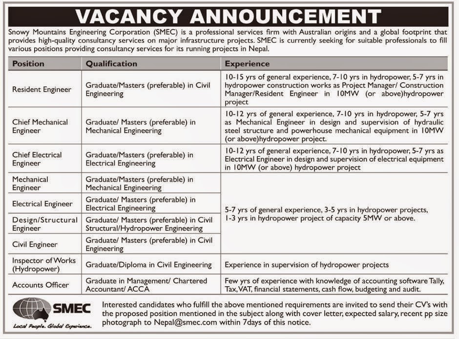 Various Engineer Positions Job Vacancy Snowy Mountains Engineering
