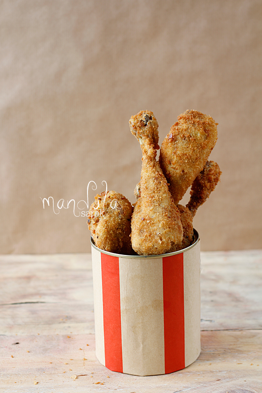 Almond Corner Breaded chicken drumstick confit with pommes frites
