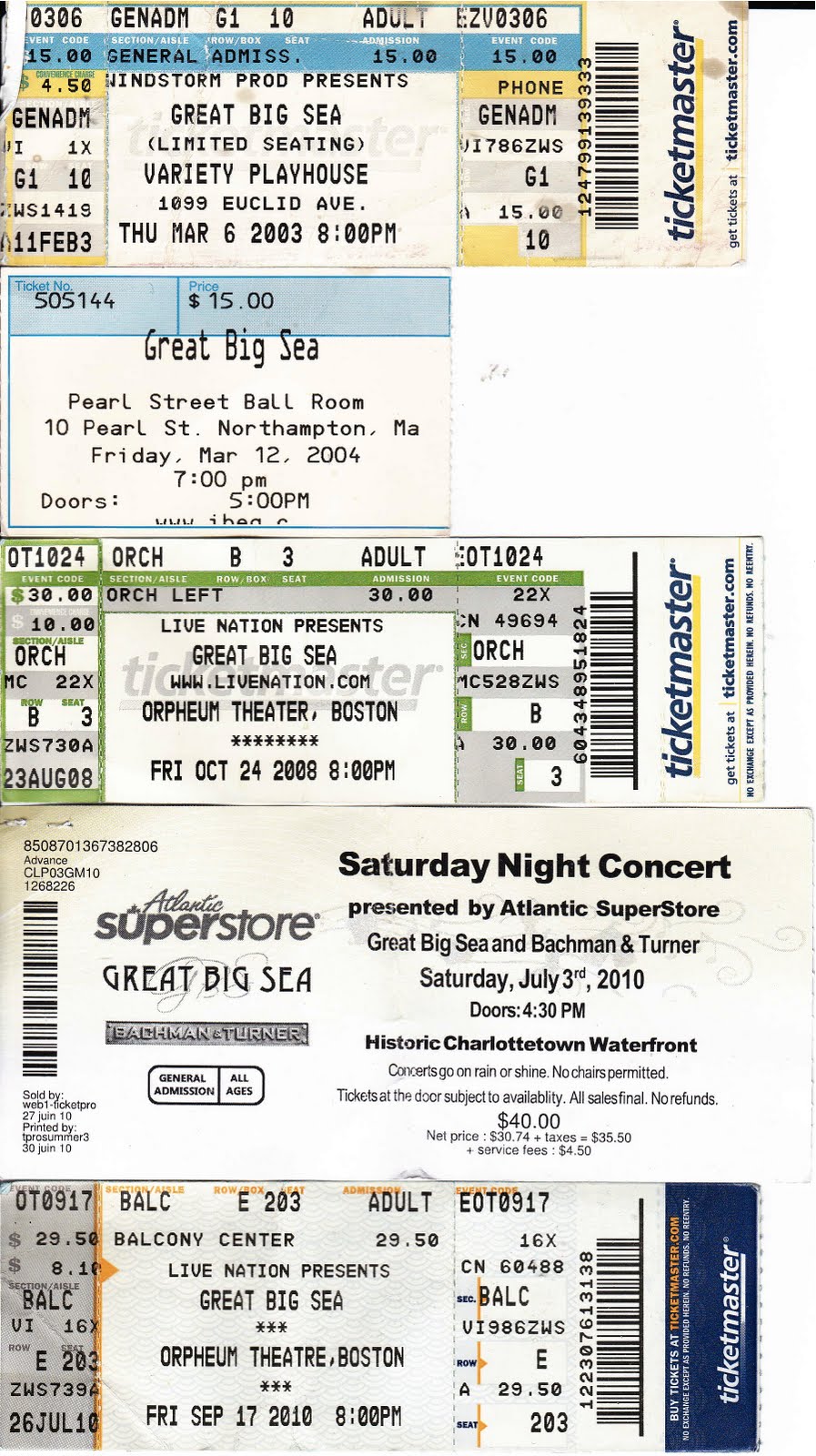 My Life Scanned Great Big Sea Tickets