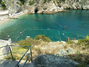 A view from the cliff of Dubrovnik beach adjacent to plush 5-Star "Rixos Libertos" hotel