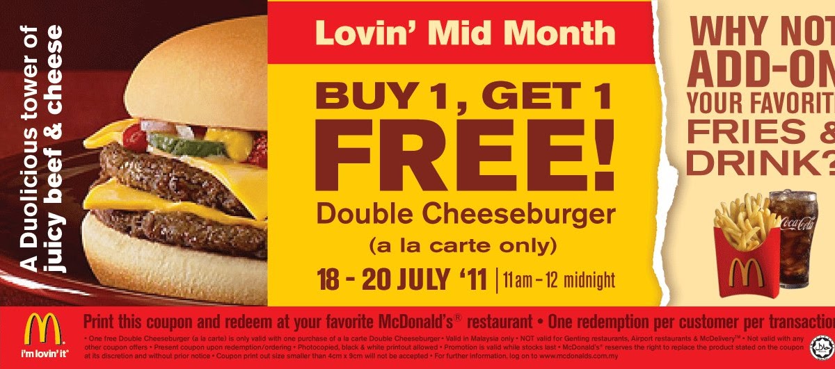 Buy 1 Free 1 McDonald's Double Cheeseburger (Extended