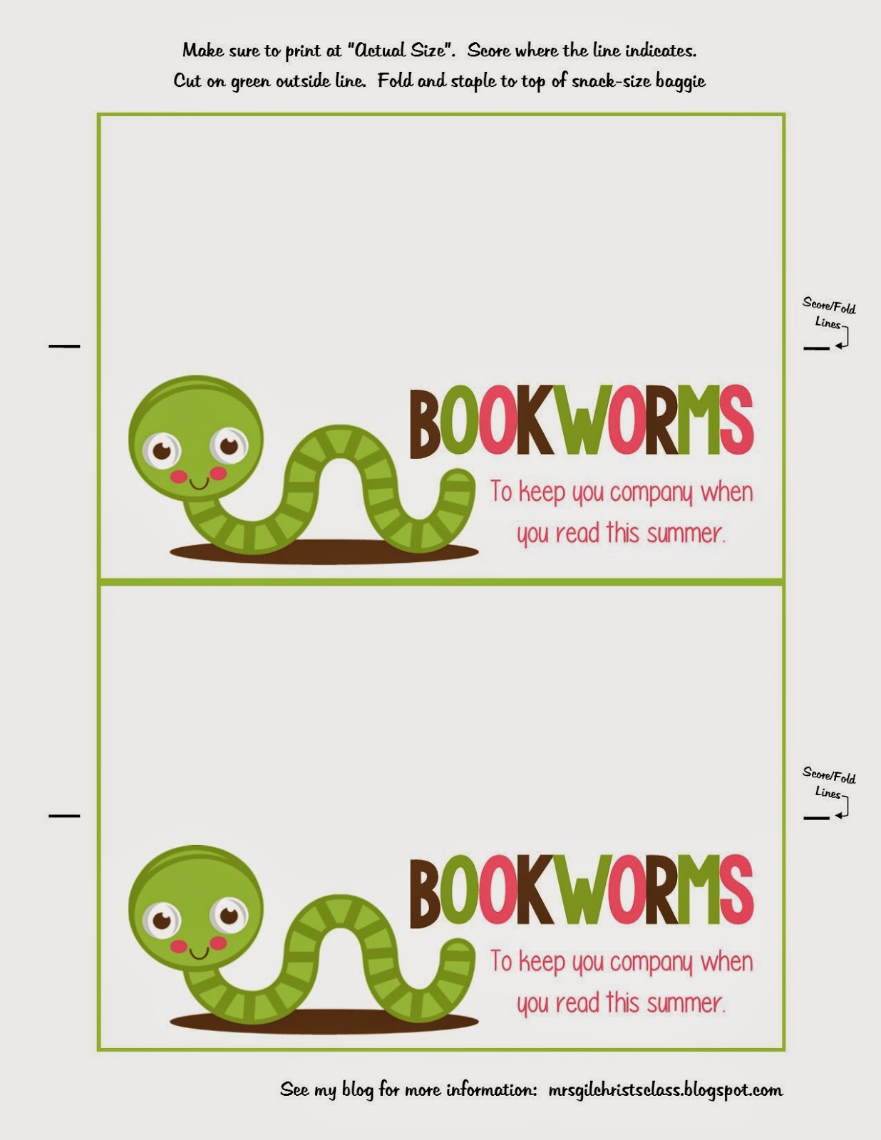 End of Year Treats :) Bookworms Freebie and Tutorial | Mrs. Gilchrist's Class1236 x 1600