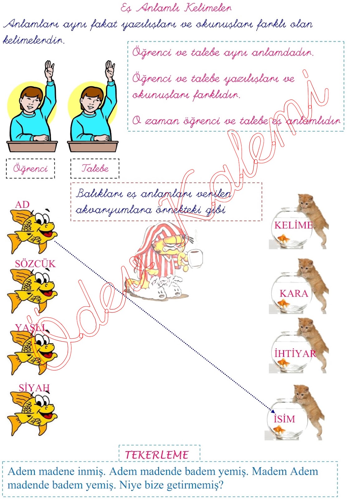 eş anlamli kelimeler 1. Sinif Türkçe Dersi - Ödev Kalemi