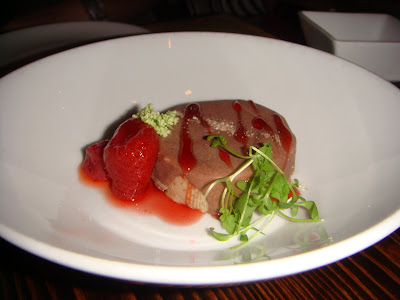 Chocolate-covered foie gras with strawberry glaze at Coppa, Boston, Mass. Chocolate-covered foie gras with strawberry glaze at Coppa, Boston, Mass.