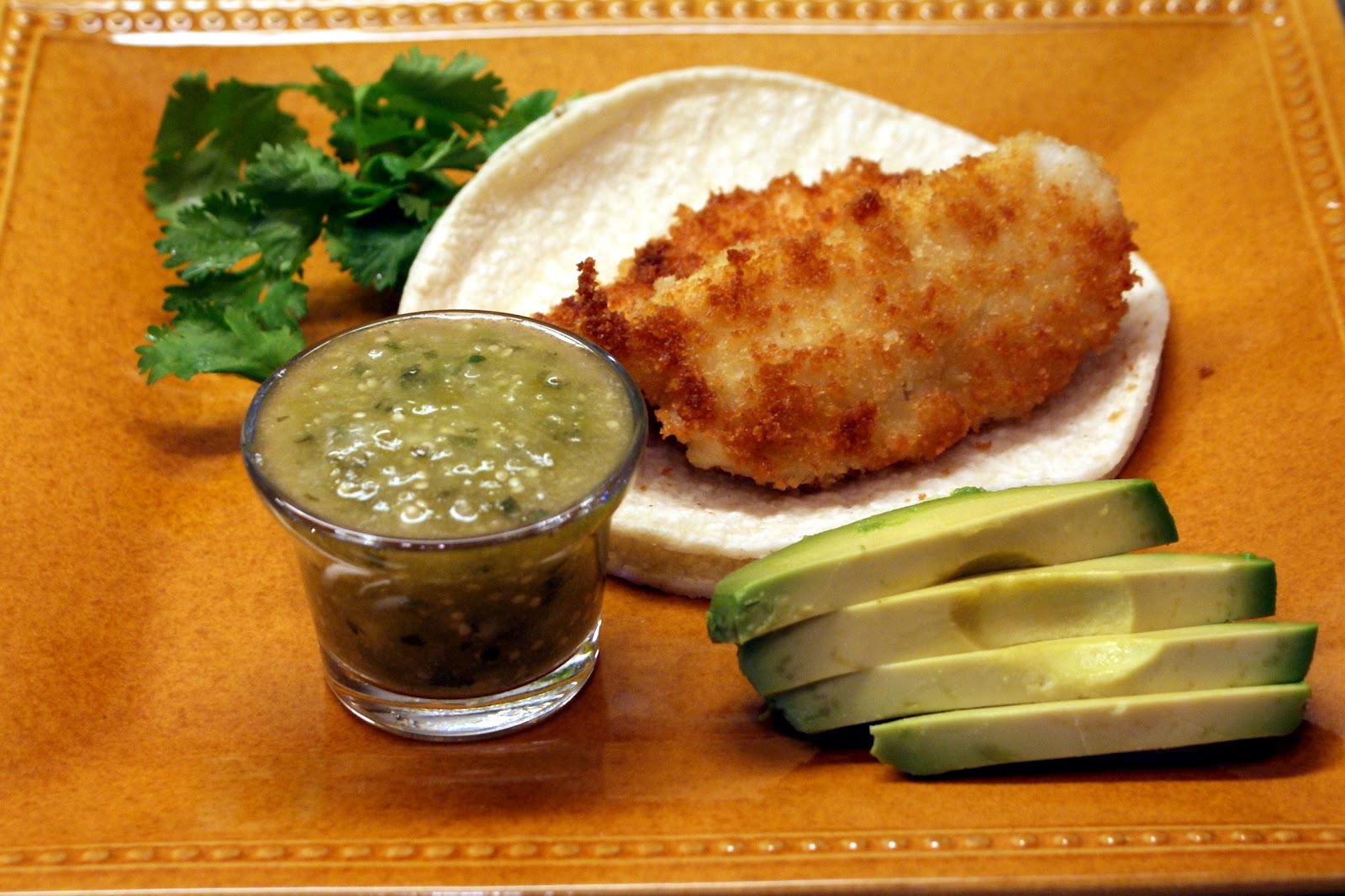The Baker's Mann Fish Tacos with a Tomatillo Salsa