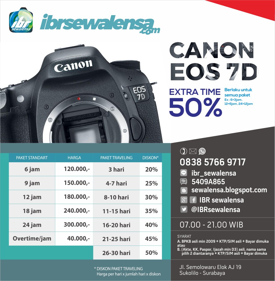 7D. Harga Sewa kamera DSLR Canon EOS 7D Surabaya