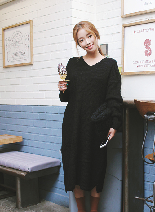 [Stylenanda] VNeck Knit Dress KSTYLICK Latest Korean Fashion K