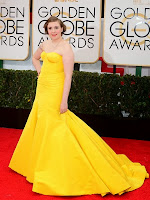 Лена Дънам в жълта рокля с шлейф на Zac Posen - Златен глобус 2014 Лена Дънам жълта рокля с шлейф Златен глобус 2014