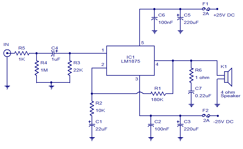 Schematic & Wiring Diagram 20W Car Audio Amplifier with LM1875