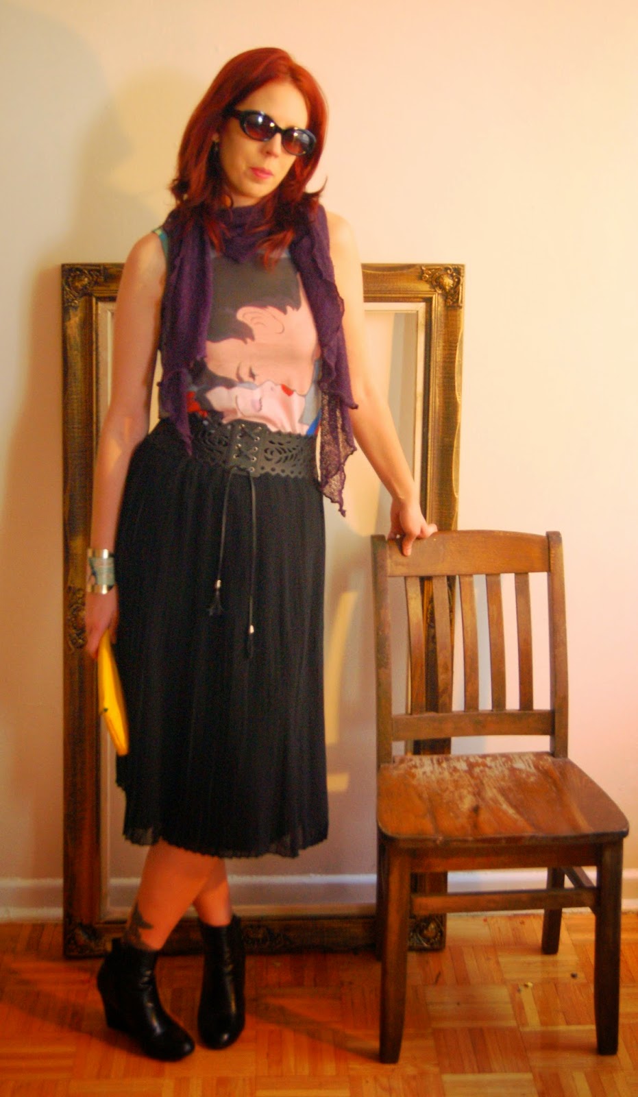 Endless Style Options!: Black Pleated Skirt from H&M, Belt and Top from Hot Topic Fashion Style, Melanie.Ps, Blogger, The Purple Scarf Toronto