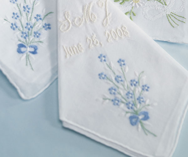 Something Blue Wedding Ideas - Tied Bouquet of Something Blue Handkerchief