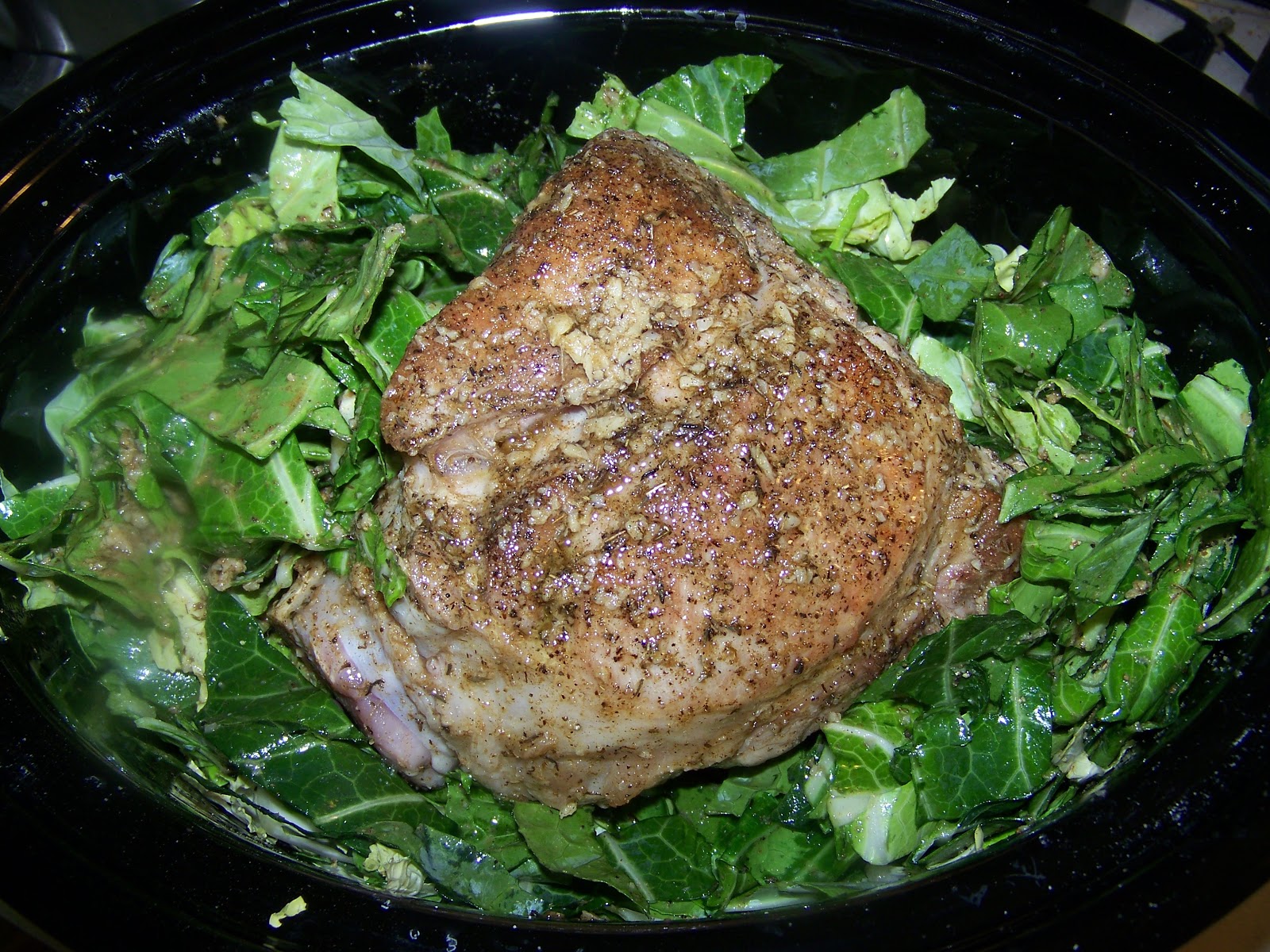 Kitchen Simmer Slow Cooker Pork, Collard Green and BlackedEyed Peas