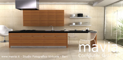 Rendering Interni 3d Bari - cucina moderna pavimento marmo, immagine di computer grafica 3d