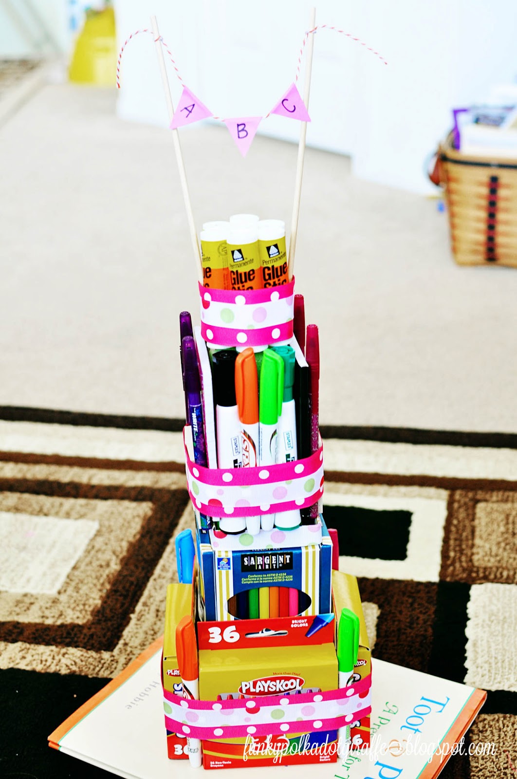 Funky Polkadot Giraffe Teacher Appreciation School Supply Cake Tutorial