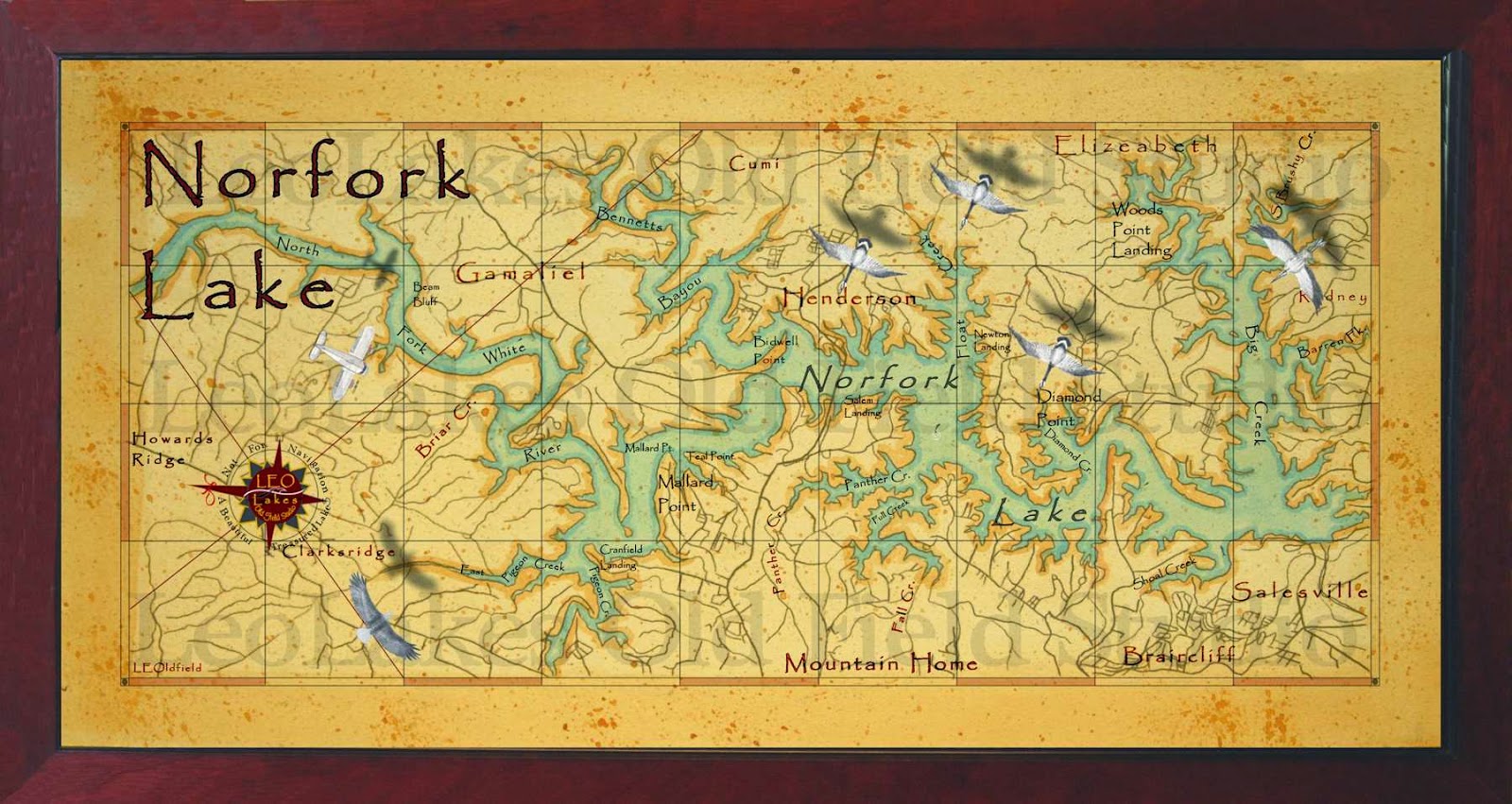 Leo Lakes Vintage Style map of Norfork Lake