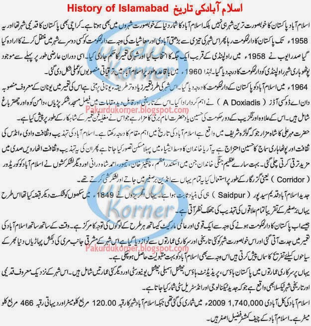 History of Islamabad Pakistan Urdu Korner