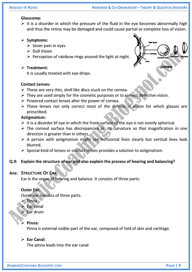response-and-coordination-theory-notes-and-question-answers-biology-notes-for-class-9th