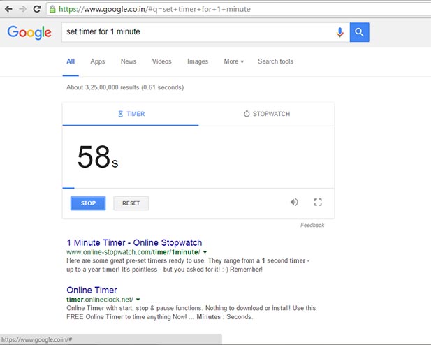 google search tricks google set timer for 15 minutes
