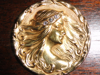 Art Nouveau Pendant 14K Gold Lady With Flowing Hair