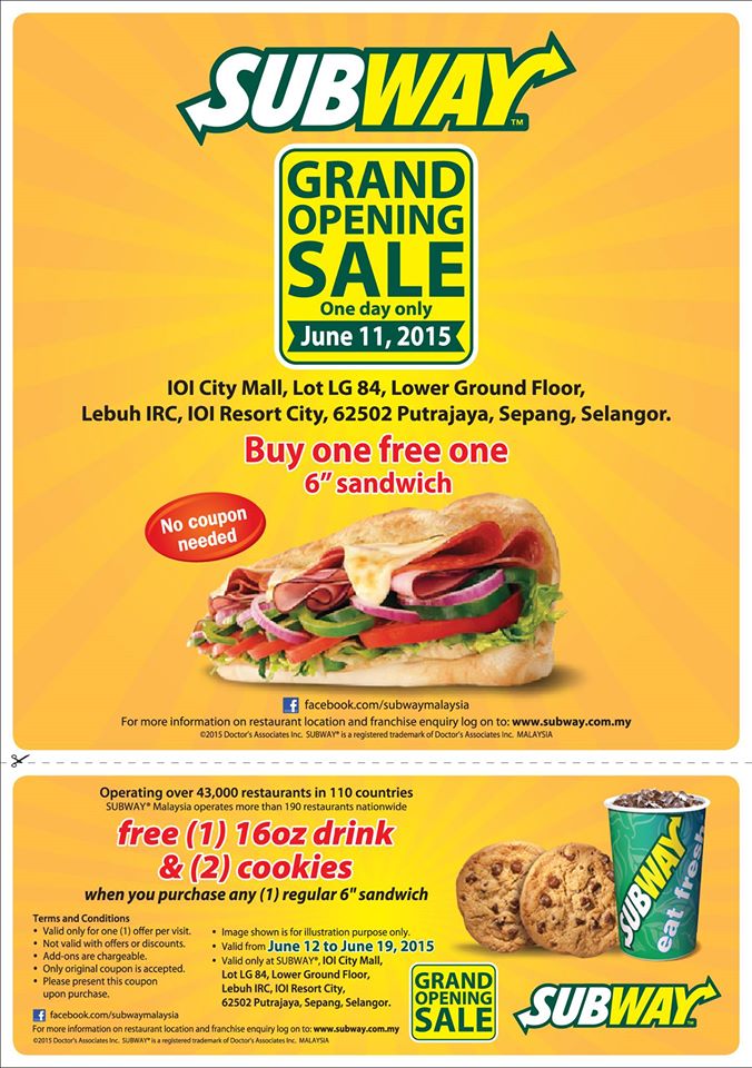 Free Samples and Good Deals Subway Buy 1 FREE 1 Promotion + FREE Drink