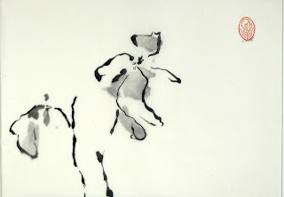 In the west we create without expectations. Blog post illustration of sumi-e painting of flower.