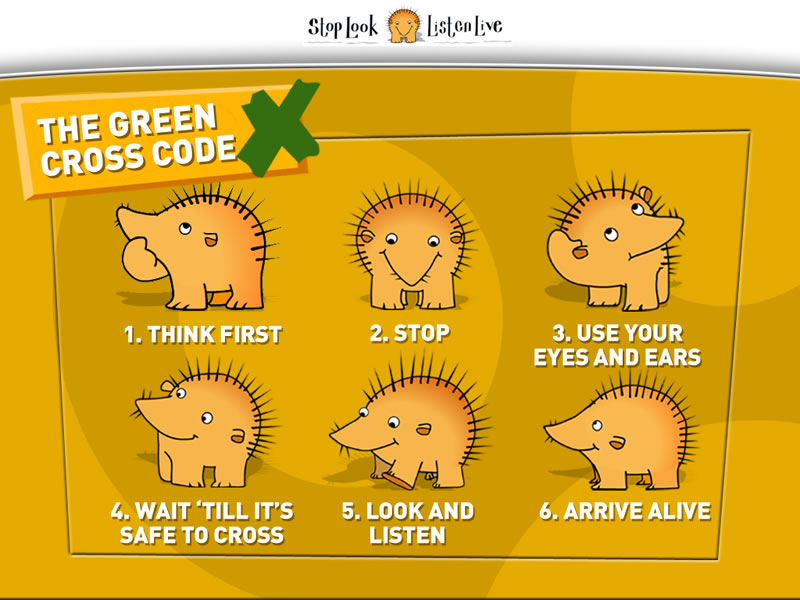 Los Rosales in English. Road Safety hedgehogs