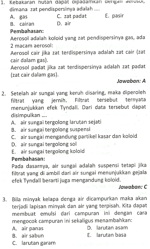 Pembahasan Contoh Soal Kimia (Sistem Koloid) Pembahasan Contoh Soal Kimia (Sistem Koloid)