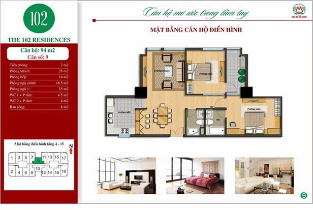 Căn hộ 94m2 Chung cư 102 Trường Chinh kinh kỳ - The 102 Residences 94m2