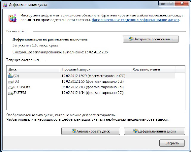 Дефрагментация жесткого диска