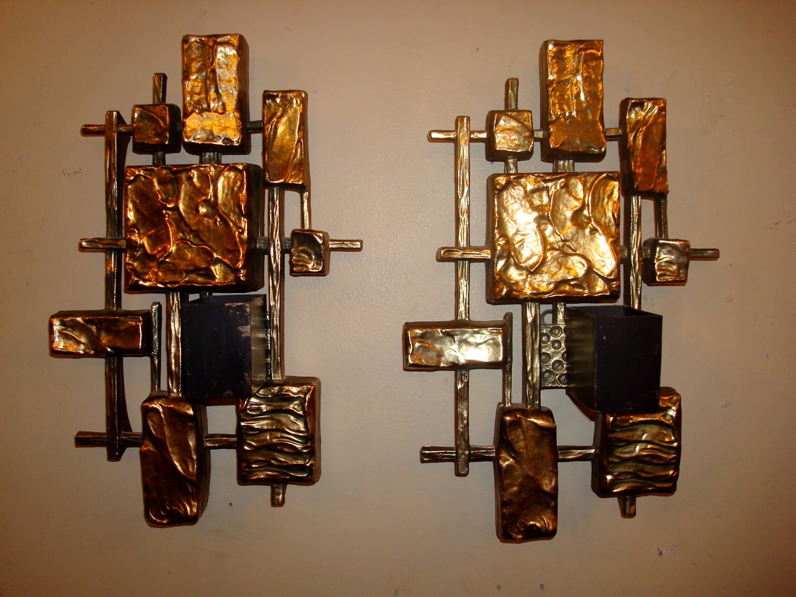 Era Antiques: Pair of Brutalist Wall Sconce Candle Holders Styled in the Manner of Paul Evans
