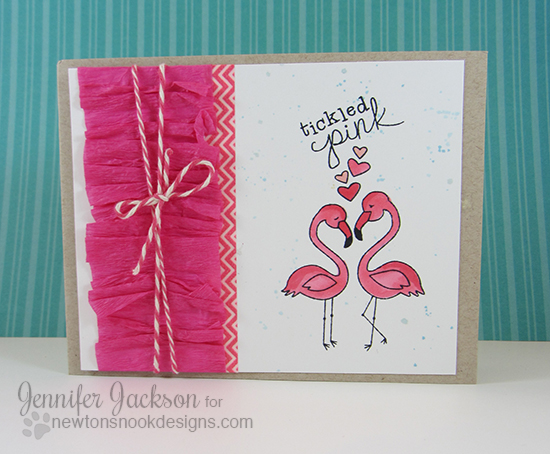 Tickled pink Flamingo card with Streamers by Jennifer Jackson |  Flirty Flamingos stamp set  | Newton's Nook Designs