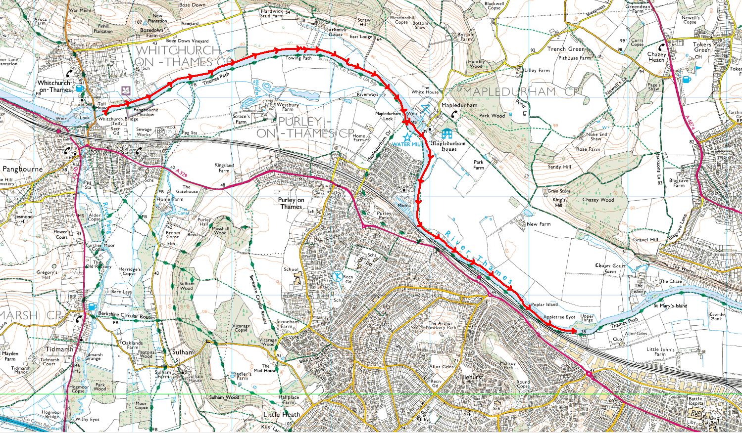 OSS Swim the Thames Swim 32 Map Pangbourne to Tilehurst