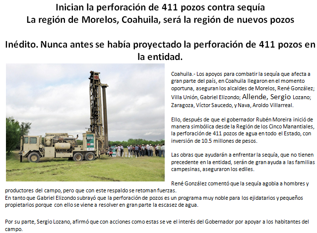 Inician perforacion de 411 pozos contra sequia