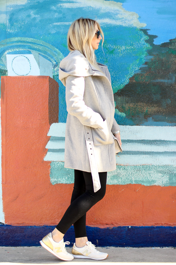 grey coat leggings sneakers