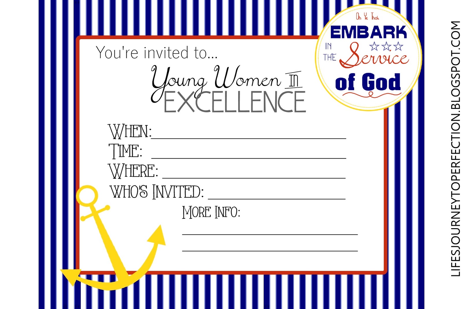 Life's Journey To Perfection Young Women in Excellence Invites and