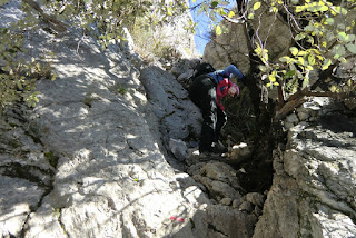 A steep ascent in a couloir above the chapel St-Ser