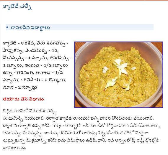 TELUGU WEB WORLD CABBAGE CHUTNEY