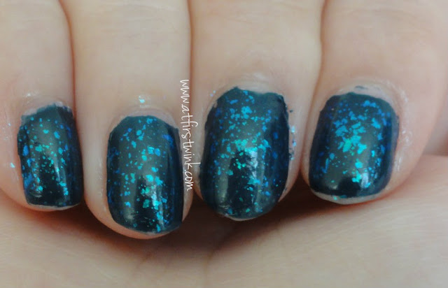 Dark navy blue flakies nails using Etude House and pa nail polishes