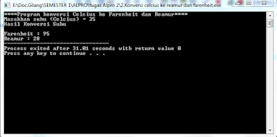 Konversi Suhu Celcius dengan C output program konversi suhu bahasa C
