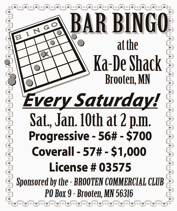 Life in the Bonanza Valley, Minnesota KaDe Shack Bingo ad for January 10