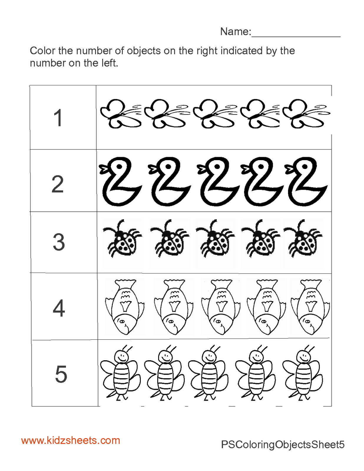Kidz Worksheets: Preschool Count & Color Worksheet5