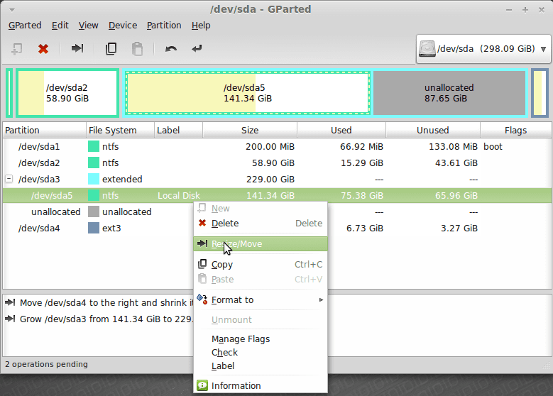 extending ntfs partition