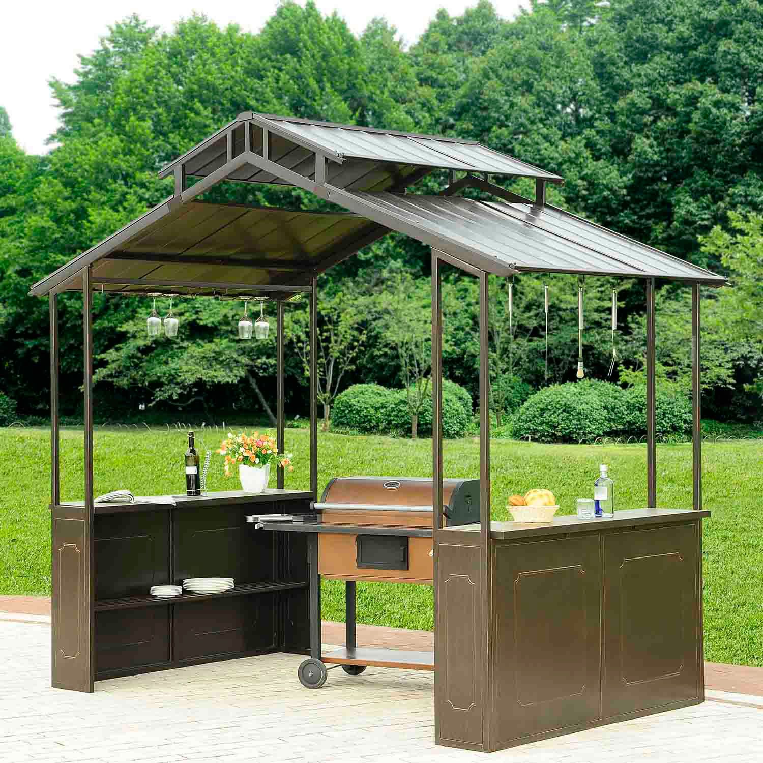 Grill Gazebo With Slate Countertop Hd Wallpaper And Desktop Background