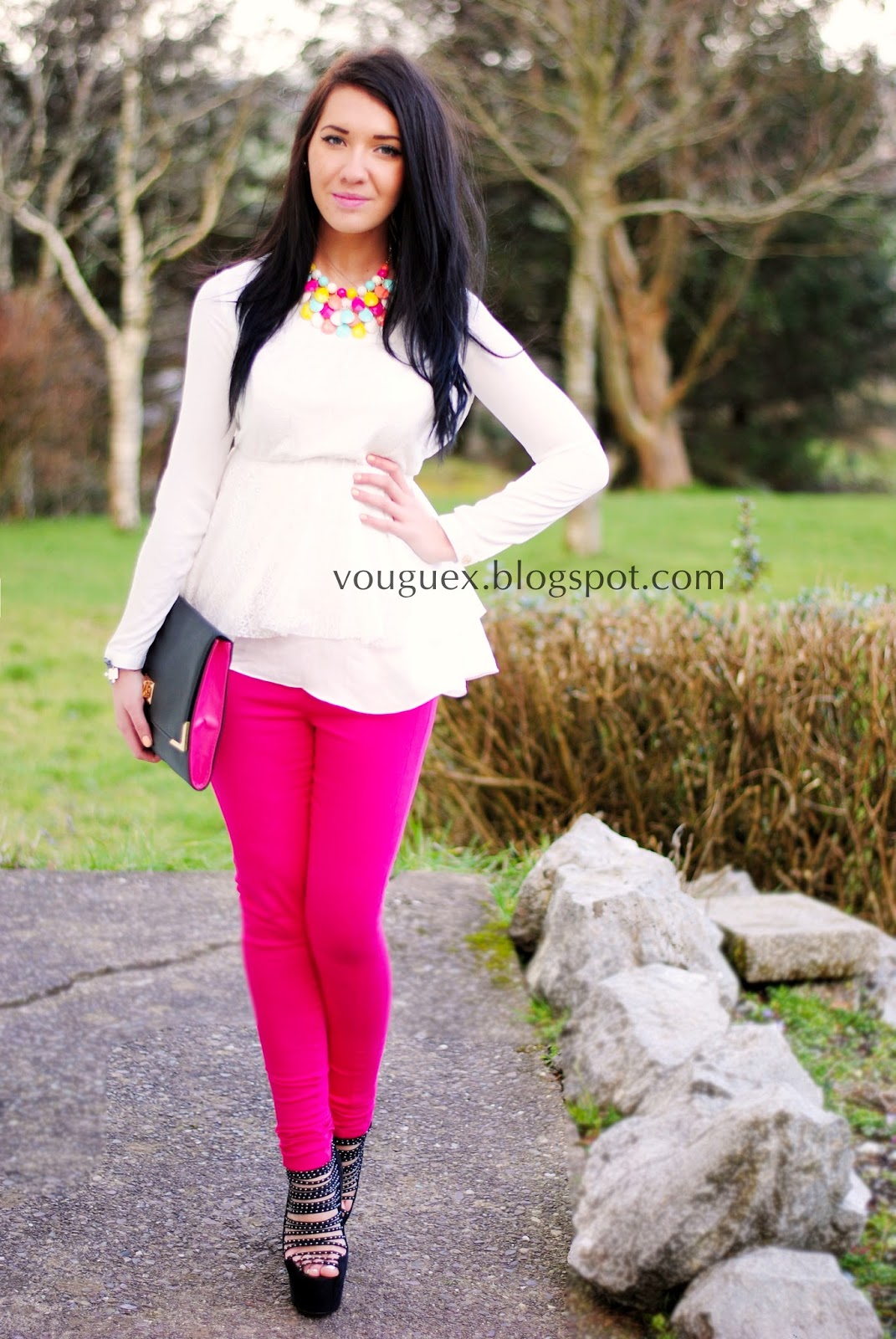 Pink pants with b&w