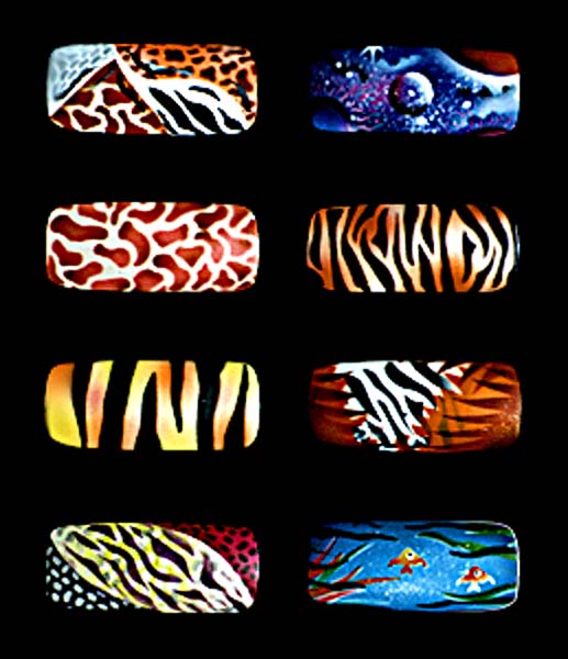 Nail Art by Laura Morgan. Set of eight acrylic nail designs for long nails