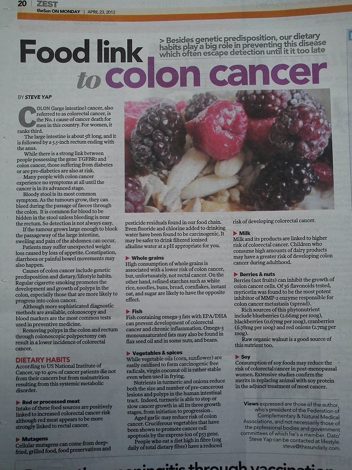 Kangen Water FCNMA endorsement of Kangen Water to prevent colon cancer