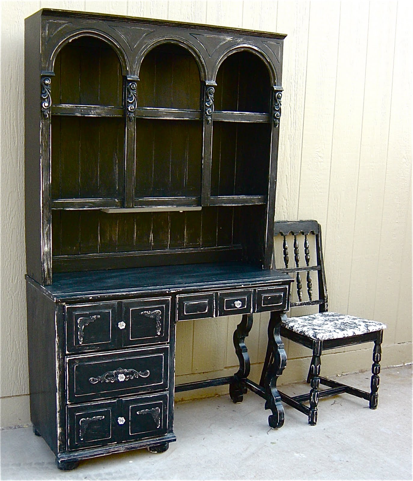 The Backyard Boutique by Five to Nine Furnishings Black Distressed Hutch/Desk with Crystal Knobs